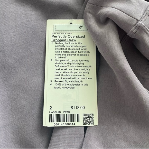 NWT Lululemon Perfectly Oversized Cropped Crew *Softstreme Purple Ash Size 2 - Picture 5 of 8